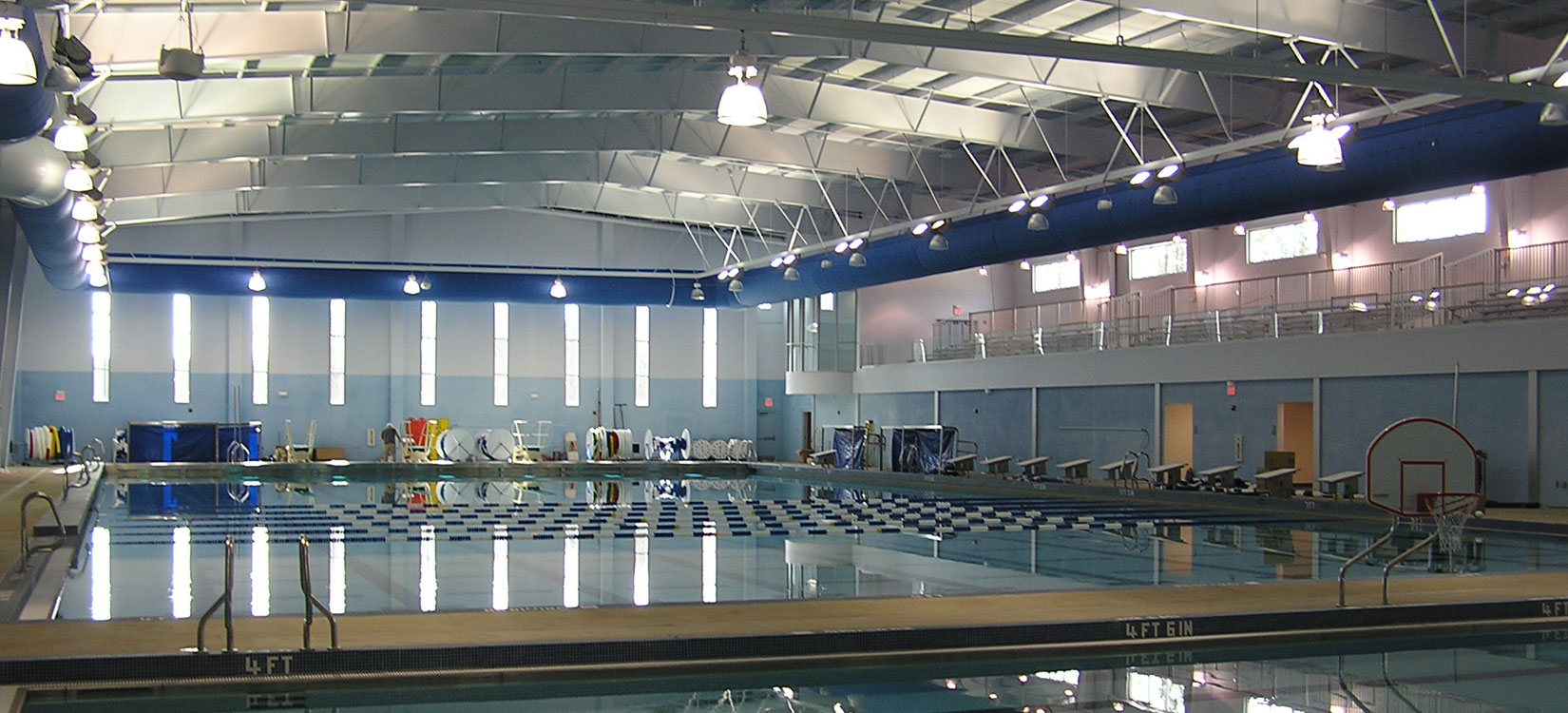 Image of Aquatic Center just outside of Atlanta GA, a pre-engineered metal building by Nucor Building Systems with a metal roofing system that was subcontracted to Fox Building Company for furnish and erect.